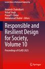 "Responsible and Resilient Design for Society, Volume 10" steht in großer weißer Schrift. Im Hintergrund sind Zahnräder und technische Zeichnungen abgebildet.