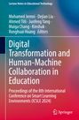 Titel: Digital Transformation and Human-Machine Collaboration in Education. Hintergrund in Blau- und Rottönen.