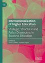 Text: "Internationalization of Higher Education: Strategic, Structural and Policy Dimensions in Business Education." Illustrative Oberfläche in Rosa- und Grüntönen mit abstrakten Blattformen.