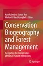 Titel: "Conservation Biogeography and Forest Management". Autoren: Kaushalendra Kumar Jha und Michael O’Neal Campbell. Springer-Logo. Bunter, abstrakter Hintergrund.