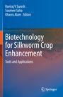 Titel: "Biotechnology for Silkworm Crop Enhancement: Tools and Applications". Farbverlauf von Blau zu Rot.