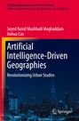 Cover mit Text: "Artificial Intelligence-Driven Geographies". Stadtlandschaft bei Nacht unten.