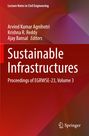 Titel: "Sustainable Infrastructures" und Autoren Arvind Kumar Agnihotri, Krishna R. Reddy, Ajay Bansal. Roter, geometrischer Hintergrund.