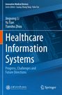 Buchtitel: Healthcare Information Systems. Hintergrund in Blau mit medizinischen Grafiken und einem abstrakten Mensch.