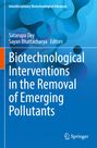 Buchtitel: "Biotechnological Interventions in the Removal of Emerging Pollutants". Blaues Cover mit molekularen Strukturen.