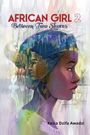 "African Girl 2: Between Two Shores" von Kezia Dzifa Awadzi. Illustration einer Frau im Profil mit buntem Kopftuch.