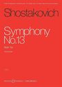 Text oben: Dmitri Shostakovich | Symphony No. 13. Mittig: Symphony No.13, Babi Yar. Unten: Vocal score. Hintergrund rot.