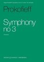 "Symphony no 3", "Prokofieff", "Full score". Grüner Hintergrund, schlichtes grafisches Design, Verlagshinweise unten.