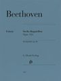 "Beethoven", "Urtext", "Sechs Bagatellen Opus 126", "Six Bagatelles op. 126", "G. Henle Verlag", "1685". Blau-grauer Hintergrund.