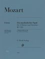 Mozart, Ein musikalischer Spaß für 2 Hörner und Streicher KV 522, G. Henle Verlag. Blaues Cover mit schlichtem Design.