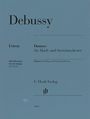 "Debussy, Urtext, Danses für Harfe und Streichorchester, G. Henle Verlag." Blaues Cover, Verlag-Logo unten.