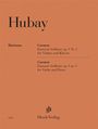 Text: Hubay, Carmen, Fantaisie brillante op. 3 Nr. 3 für Violine und Klavier, Henle Verlag. Einfache Typografie auf orangefarbenem Hintergrund.
