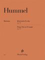 Text: Hummel, Horizons, Klaviertrio Es-dur op. 12, Piano Trio in E♭ major op. 12. Unten: HenleVerlag. Braun-orange Hintergrund.