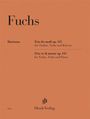 Text: "Fuchs, Horizons, Trio fis-moll op. 115 für Violine, Viola und Klavier, Trio in f# minor op. 115 for Violin, Viola and Piano, HenleVerlag."  
Orangefarbenes Cover mit elegantem Schriftbild.