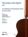 "The Guitar at the Opera! Vol. 2" ist eine Anthologie für Solo-Gitarre mit Musik von drei Komponisten. Links Text, rechts Gitarrenhälfte.