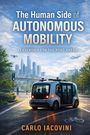 Text: "The Human Side of Autonomous Mobility: Leadership for the Road Ahead" steht vor einer stadtnahen Szene mit autonomem Fahrzeug.