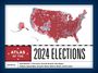 "Atlas of the 2024 Elections." Karte der USA in Rot- und Blautönen nach Regionen, darunter Namen der Herausgeber.