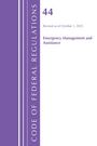 Titel: "44 CODE OF FEDERAL REGULATIONS", Revision ab 1. Oktober 2025. Text zu Notfallmanagement. Enthält lila Designelemente.