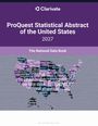 "ProQuest Statistical Abstract of the United States 2027. The National Data Book." US-Karte mit Themenwörtern verziert.