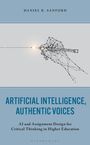 Titel: "Artificial Intelligence, Authentic Voices". Geometrische abstrakte Illustration eines stilisierten Stifts.