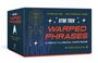 Box mit "Star Trek: Warped Phrases". Raumfahrzeug-Illustration, gelbe und weiße Sternen-Grafiken auf dunkelblauem Hintergrund.