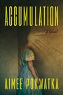 „ACCUMULATION: A Novel“, „Aimee Pokwatka“. Eine Person in altem Kleid steht mit gesenktem Kopf an einer Wand.