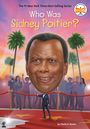 „Who Was Sidney Poitier?“ Text auf einer bunten Illustration, ein Mann im Anzug winkt auf einem roten Teppich.