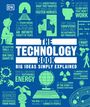 Texte: "THE TECHNOLOGY BOOK", "BIG IDEAS SIMPLY EXPLAINED", "THE WEB DOES NOT JUST CONNECT MACHINES, IT CONNECTS PEOPLE." Illustrationen von Technologie.