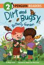 „Level 2 Penguin Readers. Dirt and Bugsy: Butterfly Garden.” Zwei lächelnde Kinder in einem Garten mit Schmetterlingen.