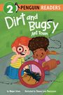 "Level 2 Penguin Readers. Dirt and Bugsy: Ant Town." Zwei Kinder betrachten mit einer Lupe Ameisen auf einem Gehweg.