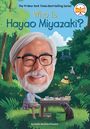 „Who Is Hayao Miyazaki?“ Illustration eines lachenden Mannes vor einem grünen Wald, sitzend an einem Zeichentisch.