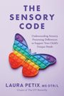 „THE SENSORY CODE“, Text über sensorische Unterschiede. Bunter Schmetterling in Regenbogenfarben.
