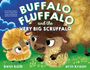 „BUFFALO FLUFFALO and the VERY BIG SCRUFFALO“ Illustration: Zwei flauschige, besorgte Büffelkinder stehen auf einer Wiese.