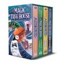"Magic Tree House: Through Time and Space Boxed Set. Bücher 5-8." Box mit vier bunten Buchrücken und einer Illustration.