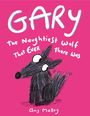 „GARY The Naughtiest Wolf That EVER there Was” von Amy Malloy. Illustration: Ein verspielter, gezeichneter Wolf auf rosa Hintergrund.