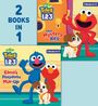 2 BOOKS IN 1. The Mystery Key. Elmo's Playdate Mix-Up. Darstellung von Figuren mit Hund und Schlüssel.