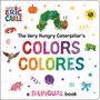 "COLORS COLORES", "a BILINGUAL book". Enthält bunte Illustrationen der hungrigen Raupe, Tiere, Obst und Symbole.