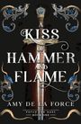 „A Kiss of Hammer and Flame“, Amy De La Force. Verzierungen mit blauen Rosen und einem Schwert im Hintergrund.