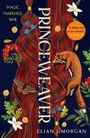 „PRINCE WEAVER“ von Elian J. Morgan. Magische Blumen, ein Fuchs und Schmetterling auf welligem rotem Hintergrund.
