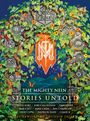 "Critical Role", "The Mighty Nein: Stories Untold". Illustration mit Steinsäulen, Ranken, Wappen und Sternenhimmel.