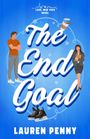 „The End Goal“ von Lauren Penny. Illustration mit Mann, Frau, Kaffeebecher, Schlittschuhen, Schneeflocken auf blauem Hintergrund.