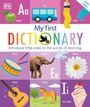 „My first DICTIONARY. Introduce little ones to the world of learning.“ Bilder: Apfel, Bus, Farbe, Trommel, Elefant, Blume, Gitarre, Pferd, Eis.