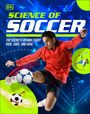 "SOCCER SCIENCE: DISCOVER THE SECRETS BEHIND EVERY KICK, TRICK, GOAL, AND SAVE." Fußballspieler in Aktion vor blauem Hintergrund.