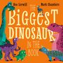 „The Biggest Dinosaur in the Book“ von Ben Lerwill, Mark Chambers. Bunte Dinosaurier auf orangem Hintergrund.