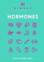 Text: "SIMPLY HORMONES", "FACTS MADE FAST". 
Illustration: Verschiedene pinke Symbole auf grünem Hintergrund.