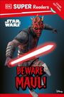 "BEWARE MAUL!" Ein Charakter mit rotem Gesicht und Hörnern, hält ein rot leuchtendes Schwert. Oben: "SUPER Readers".