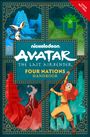 "Cover Not Final. nickelodeon Avatar the Last Airbender Four Nations Handbook." Illustration mit Gebäuden und Figuren.