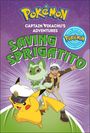 "Saving Sprigatito" steht in großen grünen Buchstaben. Pikachu mit Kapitänsmütze, Sprigatito und ein Trainer posieren heldenhaft.