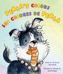 Buchtitel: "PERLA'S COLORS / LOS COLORES DE PERLA". Illustration eines niedlichen Hundes mit einer Socke im Maul.