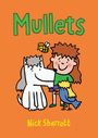 "Mullets" oben. Illustration: Kind, Hund, Vogel mit Vokuhila-Frisuren, lächelnde Biene, oranger Hintergrund.